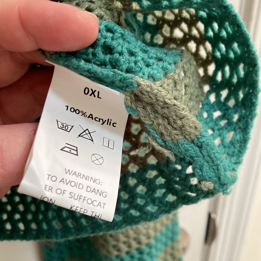 Crochet crop top bell sleeves sweater smiley face heart stripe 0x 12 - 14 green - Picture 3 of 3